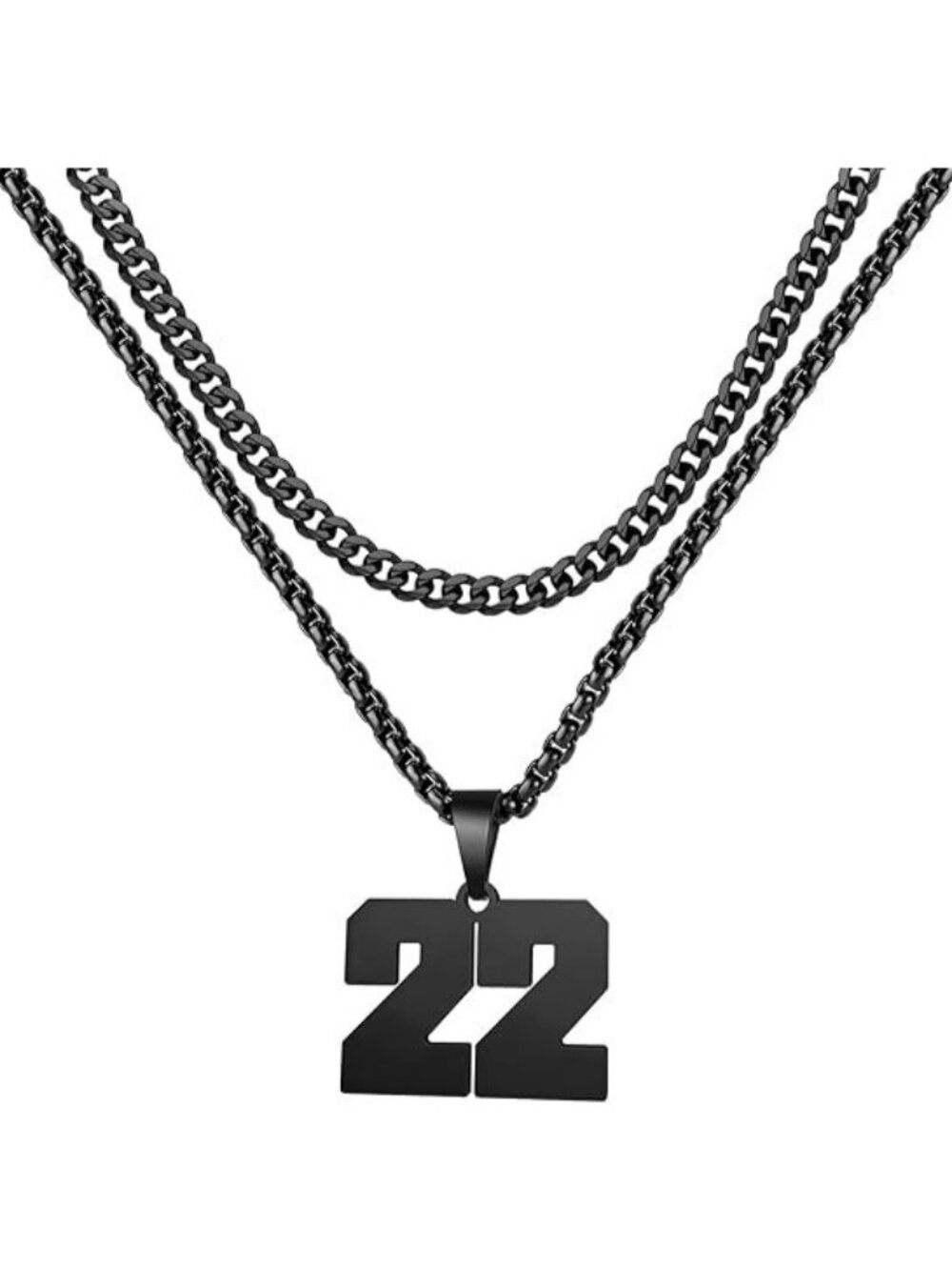 Number 22 Black Jersey Number Layered Cool Sports Necklaces
